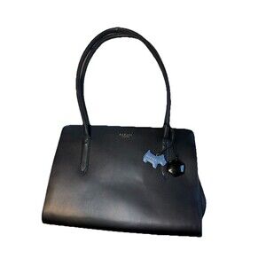 Radley London Large Tote Black Leather Handbag Shoulder Bag Scottie Charm